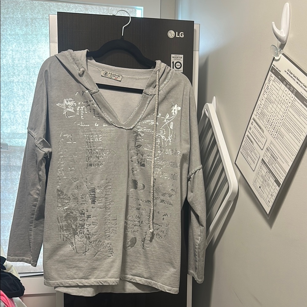 Gray Hooded Sweatshirt with Graphic Design